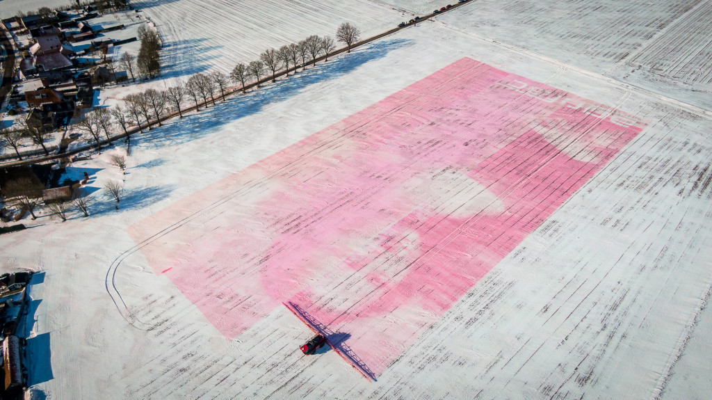 Steenwijk - De Mona Lisa gespoten in sneeuw. Agrifac, uitvinders